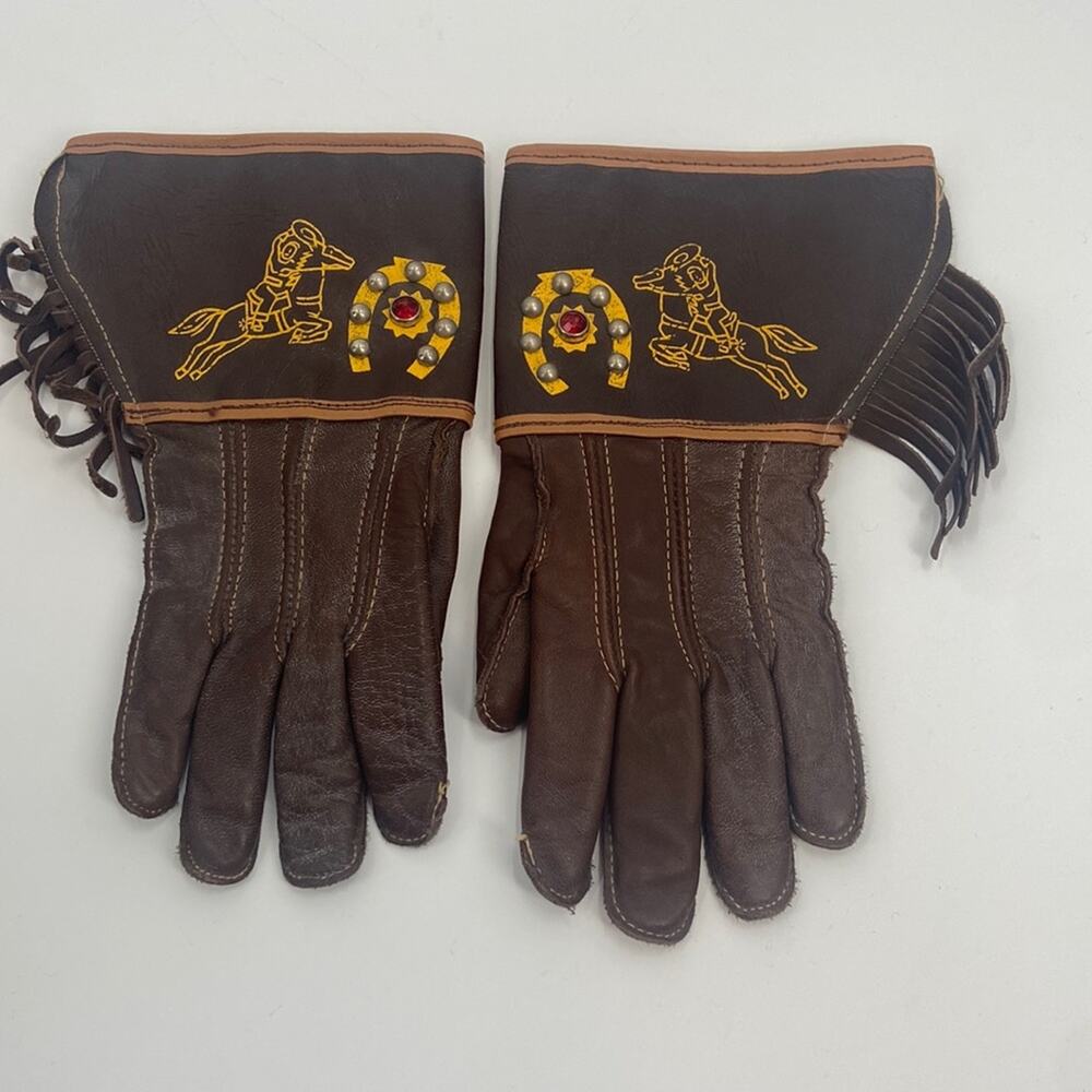 Vintage kids brown western fringe gloves